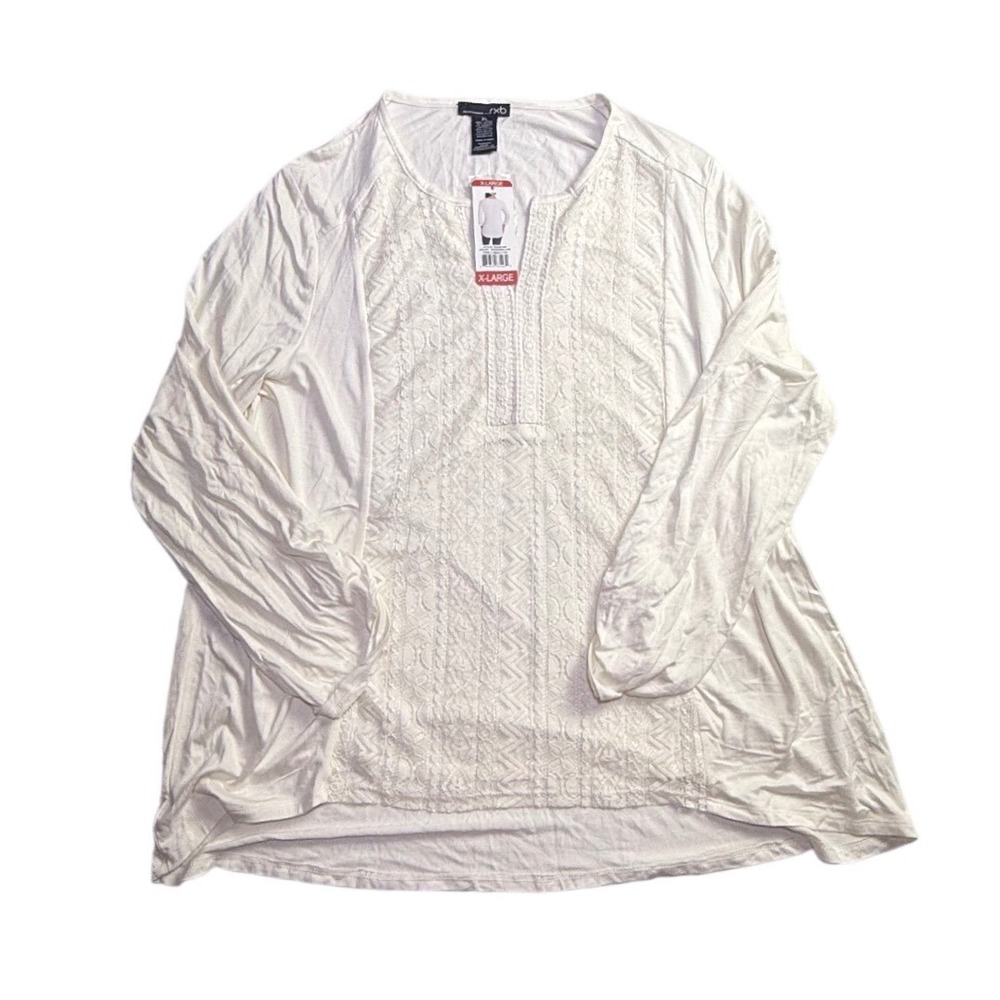 rxb Women Marshmallow White Lace Embroidered Long Sleeve Top XL R2X60724S-2326